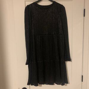 C&A Shimmery Black Tiered Dress – Long Sleeve – Size S/M